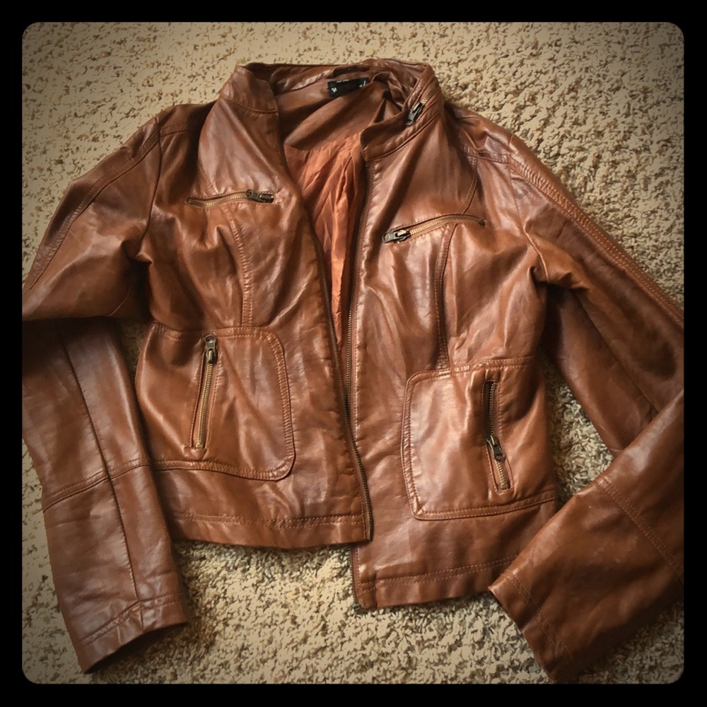 Faux brown leather jacket